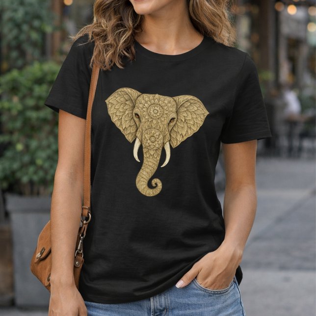 Camiseta Golden Mandala Elephant - Boho Graphic Art Print (Criador carregado)