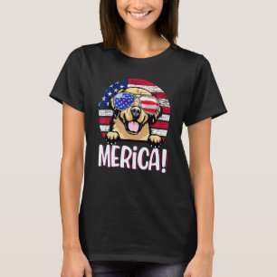 Camiseta Golden Retriever 4 de Julho Bandeira Americana Cac
