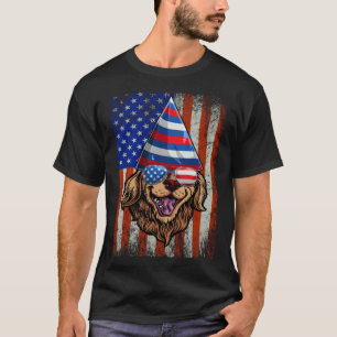 Camiseta Golden Retriever 4 de Julho Bandeira Óculos de Sol