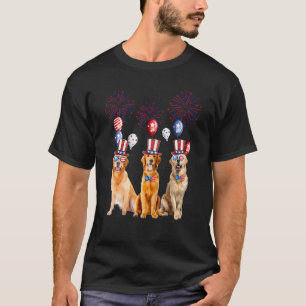 Camiseta Golden Retriever 4 De Julho  Homens Mulheres Ameri