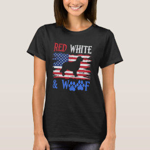 Camiseta Golden Retriever Bandeira Americana EUA Vermelho B