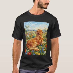 Camiseta Golden Retriever Deitado em Flores Silvestres Arte