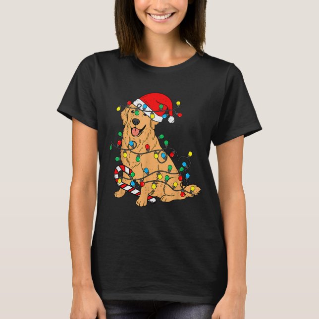 Camiseta Golden Retriever Dog Christmas Lights Xmas Pet Dog (Frente)