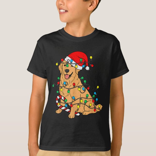 Camiseta Golden Retriever Dog Christmas Lights Xmas Pet Dog (Frente)