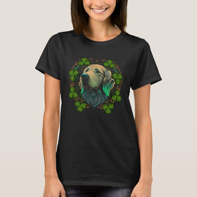 Camiseta Golden Retriever Dog Face Mandala Irish Shamrock S (Frente)