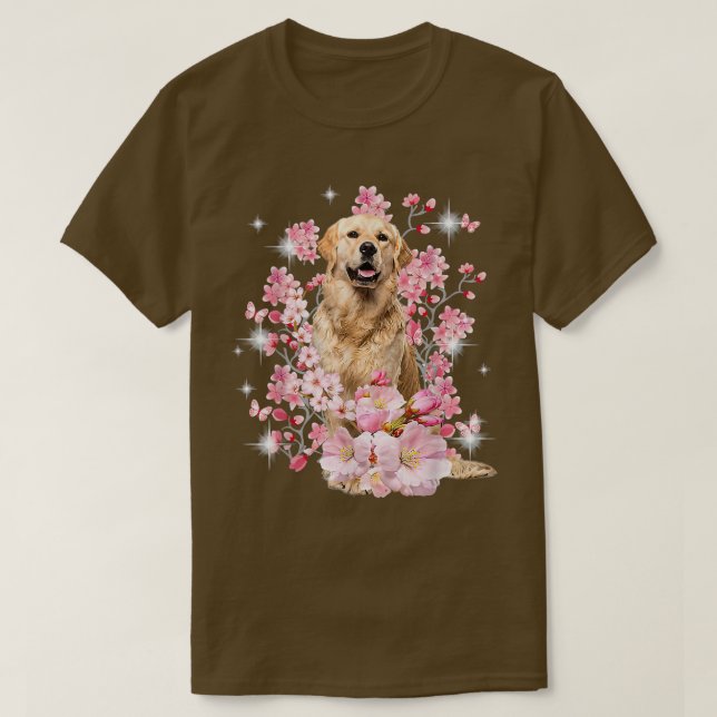 Camiseta Golden Retriever Dog Japanese Cherry Blossom Sakur (Frente do Design)