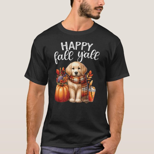Camiseta Golden Retriever Dog pumpkin spice Happy Fall Yall (Frente)