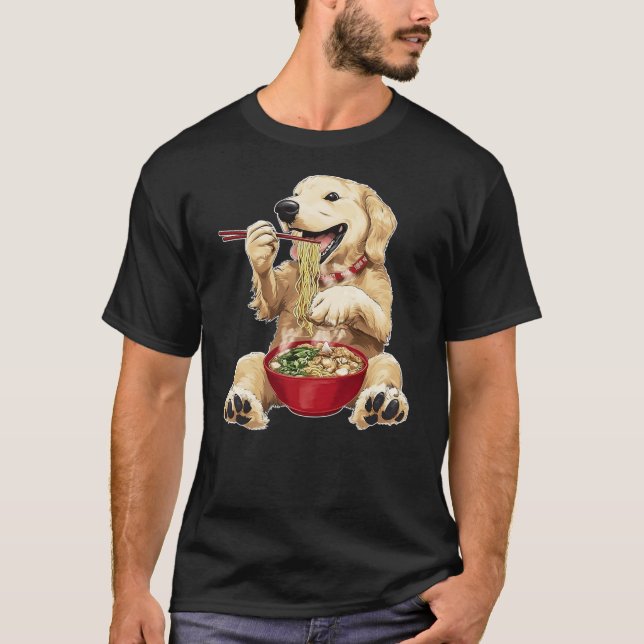 Camiseta Golden Retriever Dog Ramen Japanese Noodles (Frente)
