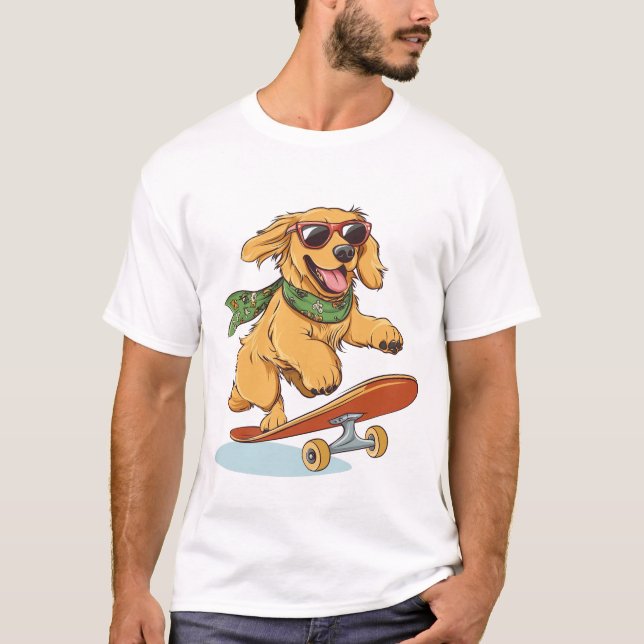 Camiseta Golden Retriever Dog Skateboarding (Frente)