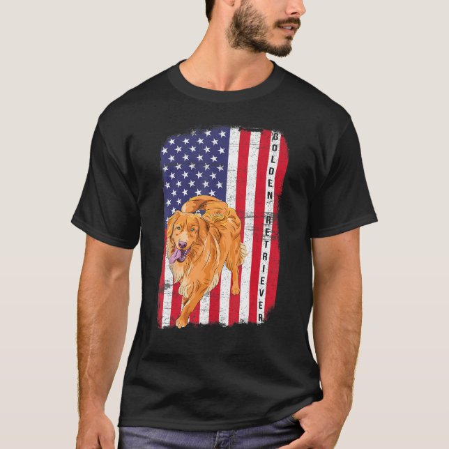 Camiseta Golden Retriever Dog US Flag Happy July 4th Americ (Frente)