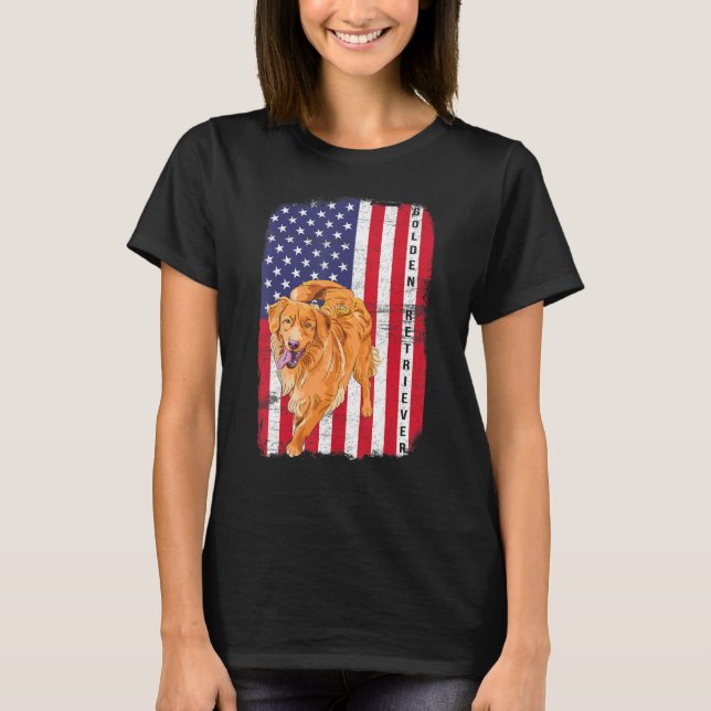 Camiseta Golden Retriever Dog US Flag Happy July 4th Americ (Frente)
