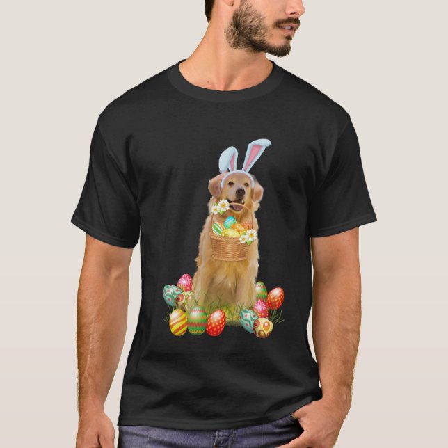 Camiseta Golden Retriever Easter Day Bunny Eggs Easter Cost (Frente)