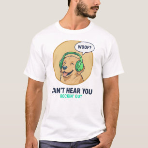 Camiseta Golden Retriever Engraçado Com Fones de Ouvido