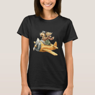 Camiseta Golden Retriever Engraçado Voando Avião Amarelo Pi