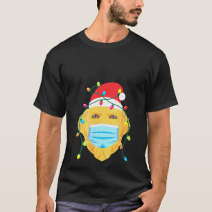 Camiseta Golden Retriever Feminino Usando Máscara de Natal