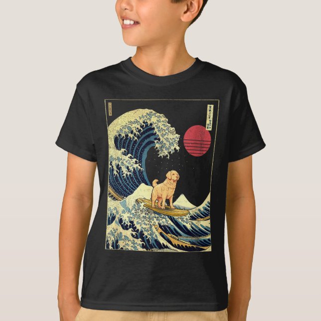 Camiseta Golden Retriever Japanese Kanagawa Wave Funny Surf (Frente)