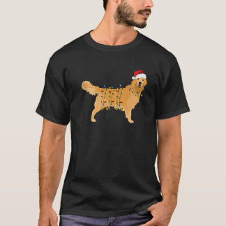 Camiseta Golden Retriever Natal Chapéu do Papai Noel Luzes