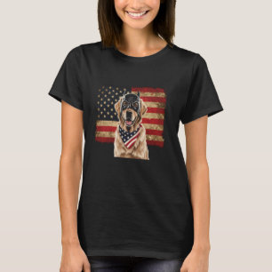 Camiseta Golden Retriever Óculos de Sol Bandeira Americana