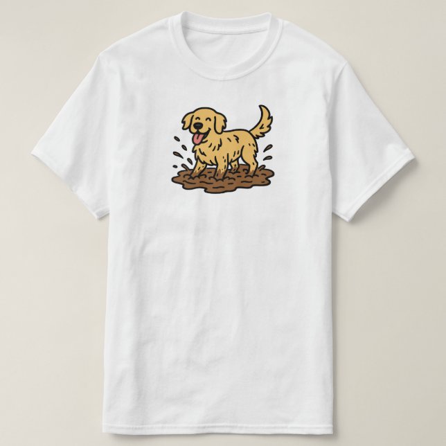 Camiseta Golden Retriever Playing Mud (Frente do Design)