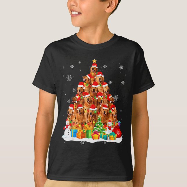 Camiseta Golden Retriever Santa Christmas Tree Lights Dog X (Frente)