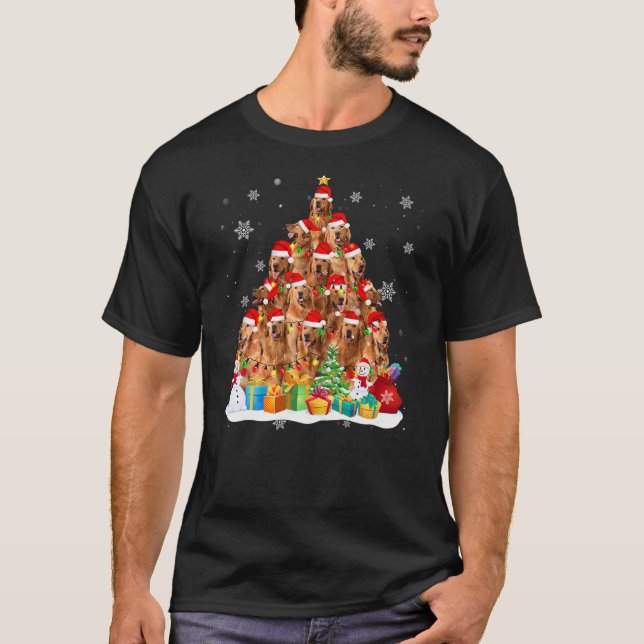 Camiseta Golden Retriever Santa Christmas Tree Lights Dog X (Frente)