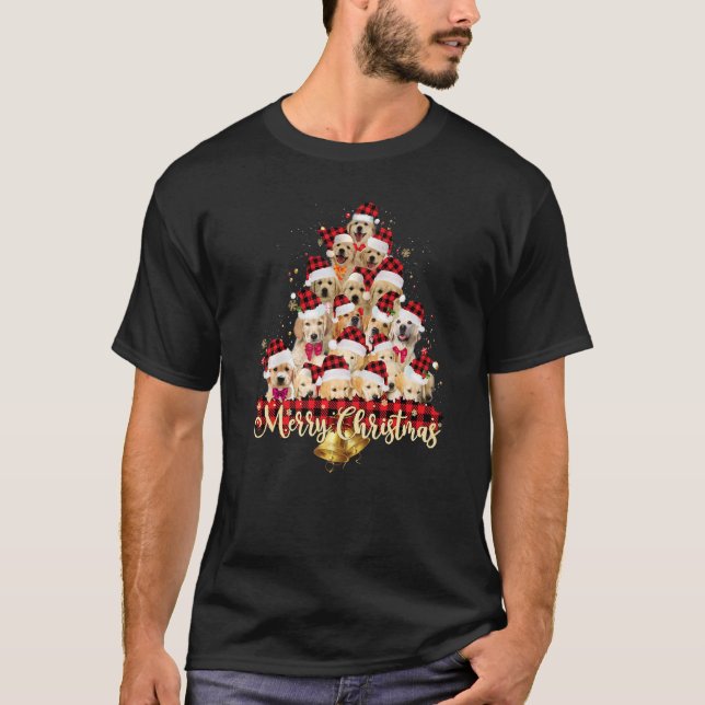 Camiseta Golden Retriever Santa Hat Dogs Red Buffalo Plaid  (Frente)