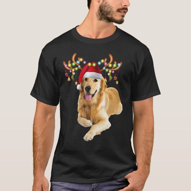Camiseta Golden Retriever Ugly Xmas Sweater Antlers Dog (Frente)