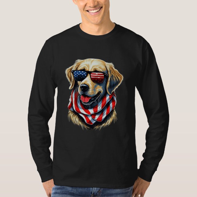 Camiseta Golden Retriever USA Patriotic Pup in Sunglasses (Frente)