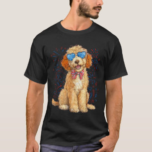 Camiseta Goldendoodle 4 de Julho Patriótico Golden Doodle D