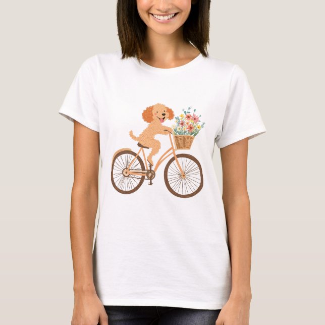 Camiseta Goldendoodle Cachorro Cachorro Bicando Flores De M (Frente)