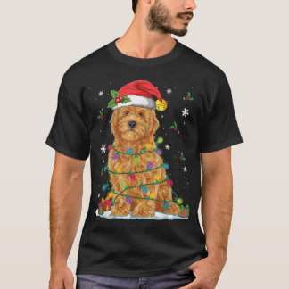 Camiseta Goldendoodle Christmas Santa Hat Fairy Lights Paja