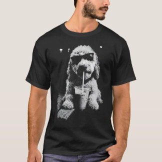 Camiseta Goldendoodle Engraçado Bebendo Café Gelado Cachorr