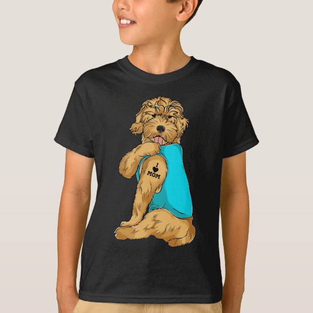 Camiseta Goldendoodle Eu Amo A Mãe Roupa de Tatuagem, Cacho (Frente)