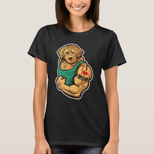 Camiseta Goldendoodle Eu Amo Mamãe Tatuagem Cachorro Malhaç (Frente)