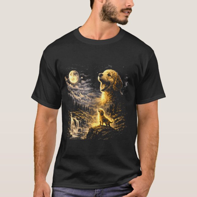 Camiseta Goldendoodle Howling To The Moon Vintage Mystical  (Frente)