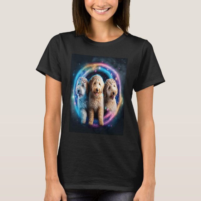 Camiseta Goldendoodle In Space With Donuts Cute Doodle Boys (Frente)