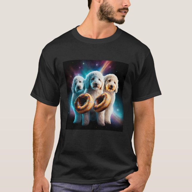 Camiseta Goldendoodle In Space With Donuts Cute Doodle Boys (Frente)