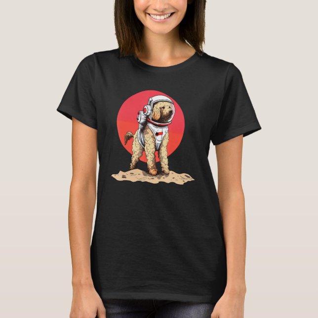 Camiseta Goldendoodle Mars Engraçado Astronauta Cachorro (Frente)