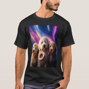 Camiseta Goldendoodle No Espaço Com Donuts Desenho Fofo Men