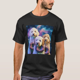 Camiseta Goldendoodle No Espaço Com Donuts Meninos Doodle F
