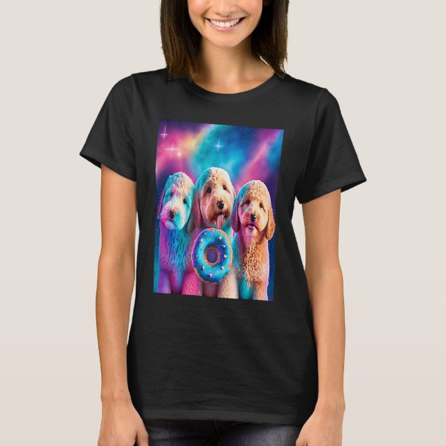Camiseta Goldendoodle No Espaço Com Rosquinhas Cute Doodle  (Frente)
