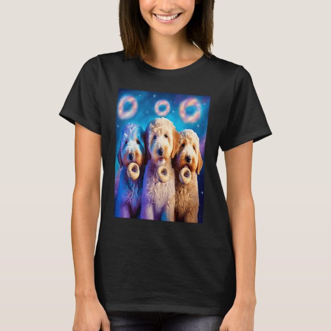 Camiseta Goldendoodle No Espaço Com Rosquinhas Cute Doodle  (Frente)