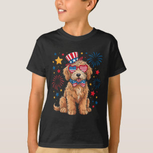 Camiseta Goldendoodle Patriótico 4 De Julho Doodle Dourado