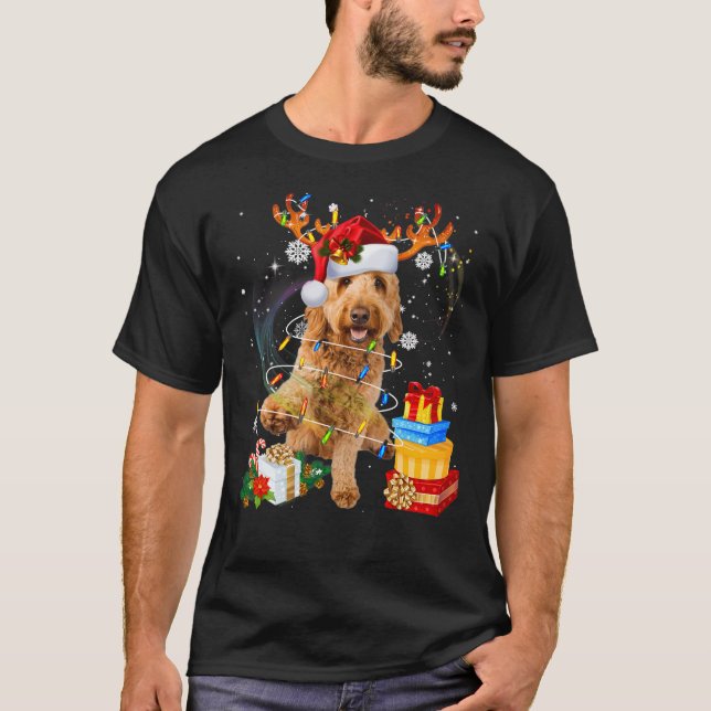 Camiseta Goldendoodle Reindeer Santa Christmas Funny Dog Pa (Frente)