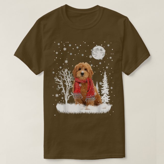 Camiseta Goldendoodle Sob Lua Neve Natal Pajama (Frente do Design)
