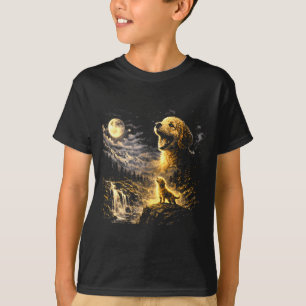 Camiseta Goldendoodle Uivando Para a Lua Vintage Místico