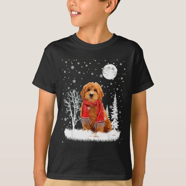 Camiseta Goldendoodle Under Moonlight Snow Christmas Pajama (Frente)