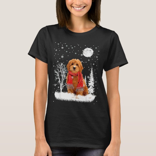 Camiseta Goldendoodle Under Moonlight Snow Christmas Pajama (Frente)