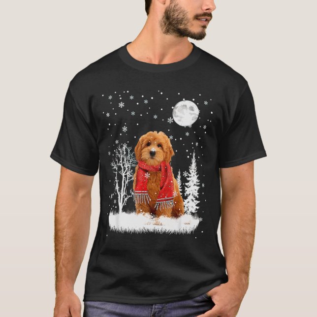 Camiseta Goldendoodle Under Moonlight Snow Christmas Pajama (Frente)