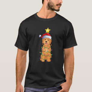 Camiseta Goldendoodle Xmas Lighting Tree Papais noeis Golde